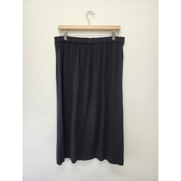 Eileen Fisher Silk Midi Length Wrap Pencil Skirt Size Medium Black Elastic Waist - Picture 4 of 11